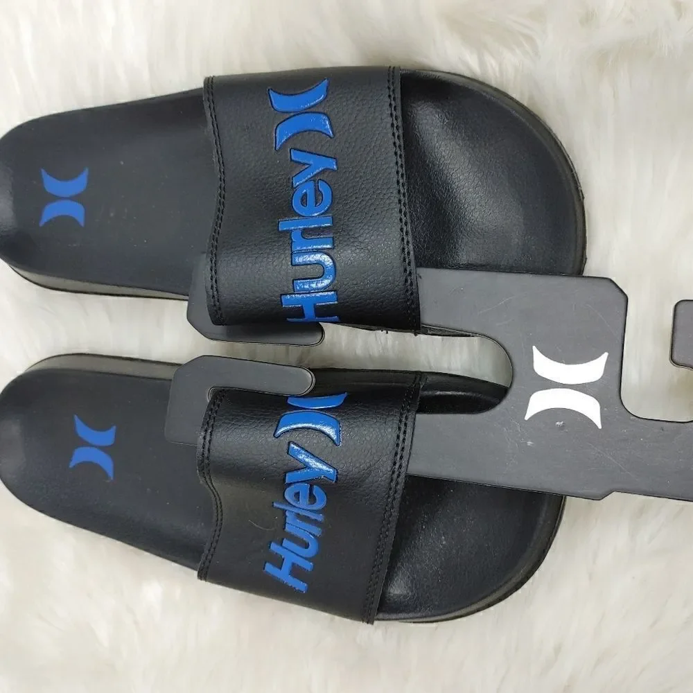 Hurley Slides One and Only Beach Sandals Flip Flops Black / Blue  Women's Sz 11